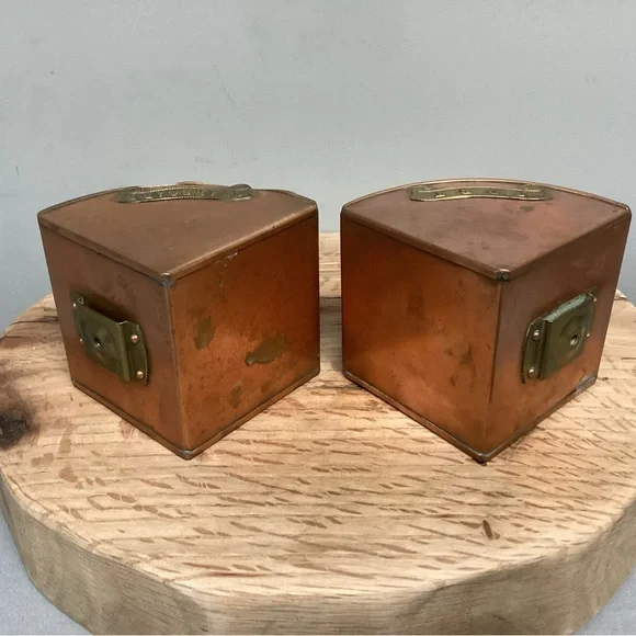 🟠 Vintage - Antique ? Copper Brass & Glass Crafted Nautical Boat Lanterns Rare